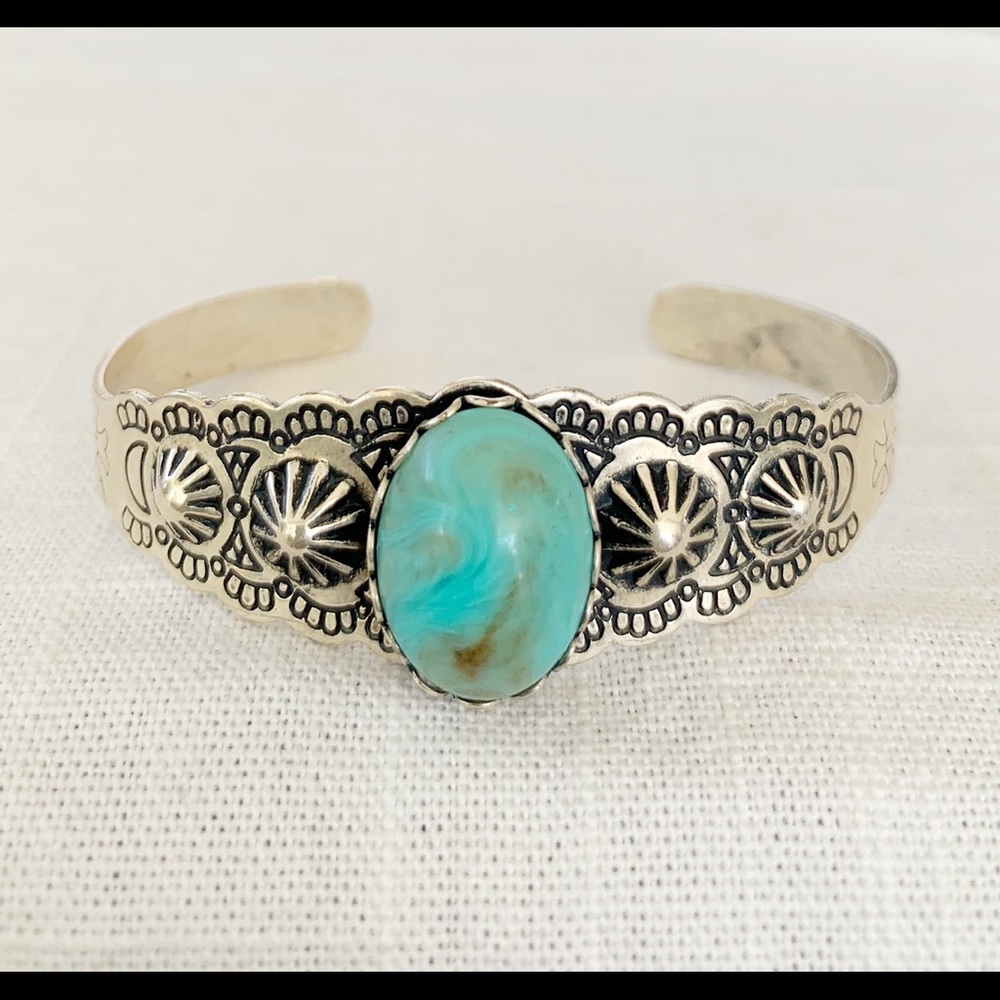 Vintage sterling silver etched SW style motifs